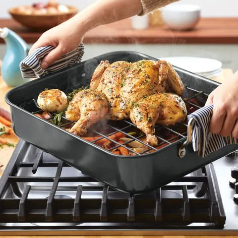 16.5-Inch x 13.5-Inch Nonstick Steel Roaster with Reversible Rack