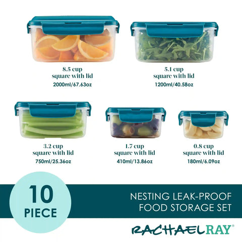 10-Piece Square Nestable Food Storage Containers