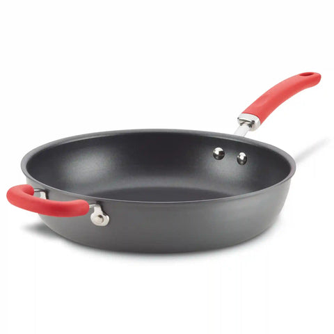 12.5-Inch Anodized Nonstick Induction Deep Frying Pan with Helper Handle