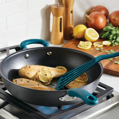 12.5-Inch Anodized Nonstick Induction Deep Frying Pan with Helper Handle