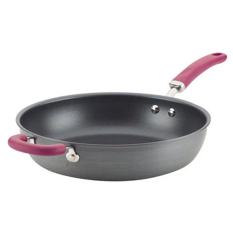12.5-Inch Anodized Nonstick Induction Deep Frying Pan with Helper Handle