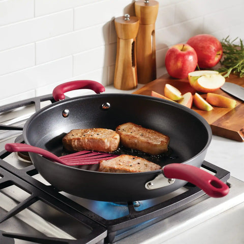 12.5-Inch Anodized Nonstick Induction Deep Frying Pan with Helper Handle